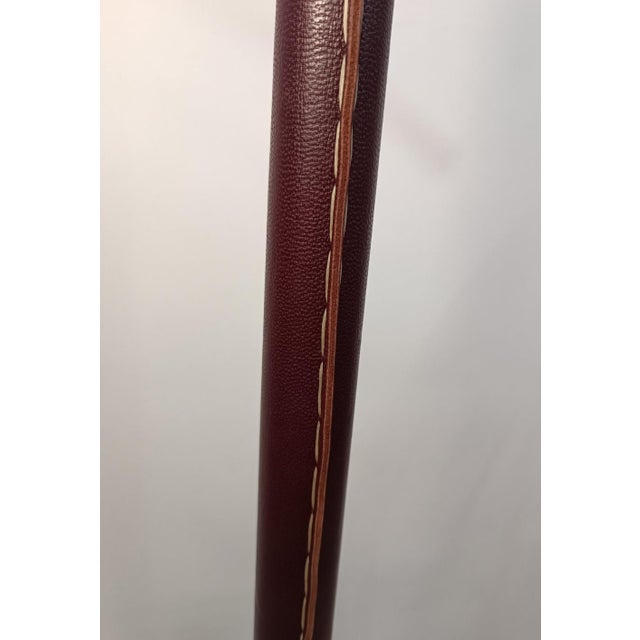 Maroon Leather Sheathed Bedroom Valet attributed to Jacques Adnet, 1950s For Sale - Image 8 of 13
