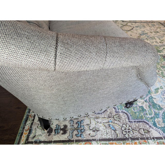 2010s Custom Tufted Designer Sofa in Duralee C&c Pewter Upholstery For Sale - Image 5 of 18