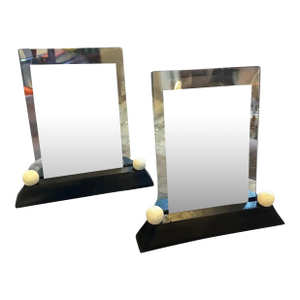 Two Art Deco Black and White Lacquered Wood and Glass French Picture Frames