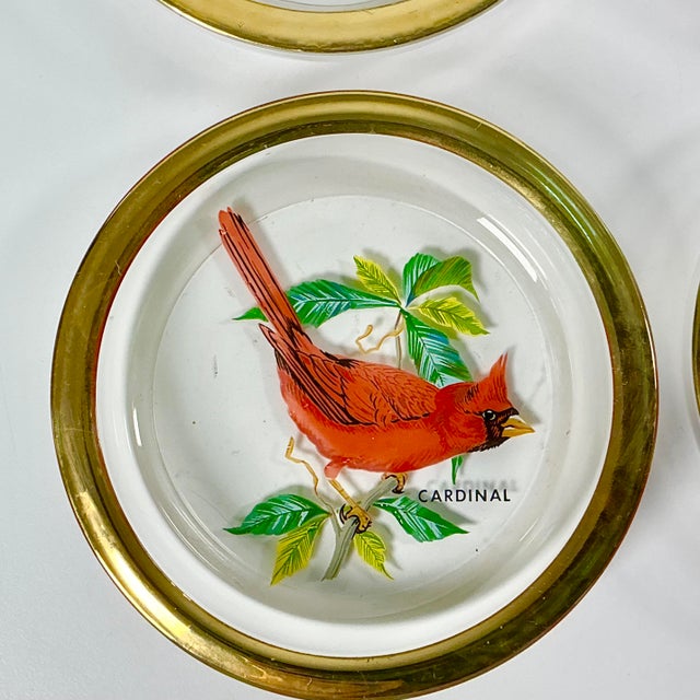 Transparent 1980s Vintage Chippendale Hollywood Regency West Virginia Glass Co. Coasters With Song Birds - Set of 4 For Sale - Image 8 of 11
