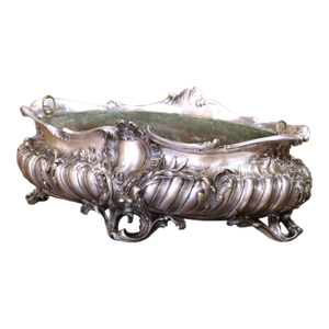 19th Century French Louis XV Bronze Silver Plated Oval Jardinière With Liner