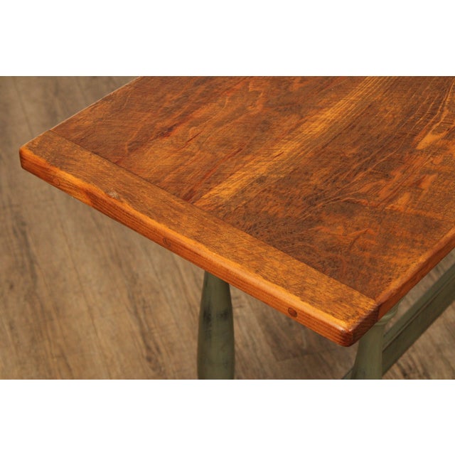 Country Farmhouse Style Hand Crafted Green Painted Console or Sofa Table For Sale - Image 4 of 12