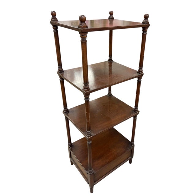 Vintage Four-Tier Turned-Wood Étagère Stand With Base Drawer For Sale - Image 4 of 12