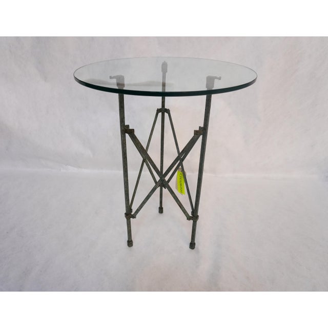 Campaign Antique Metal Campaign Table on Tri-Pod Base With Glass Top For Sale - Image 3 of 11