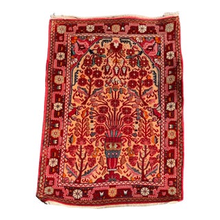 Antique Red Embroidered Sarouk Small Mini Persian Rug c. 1920s For Sale