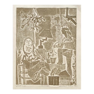 1975 Sue Cohen Figural Modern Collagraph For Sale