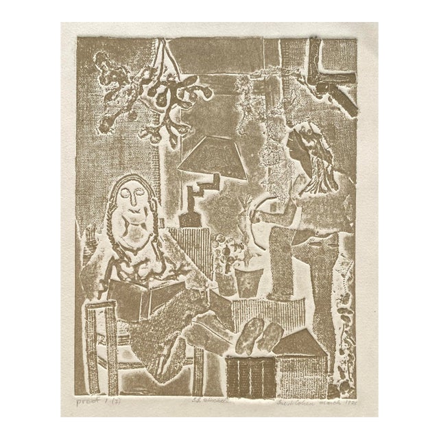 1975 Sue Cohen Figural Modern Collagraph For Sale