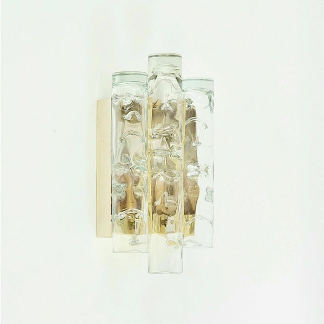 Large wall light/sconce from doria (germany, 1960s). High-end mid century modern lighting. Three transparent murano glass...