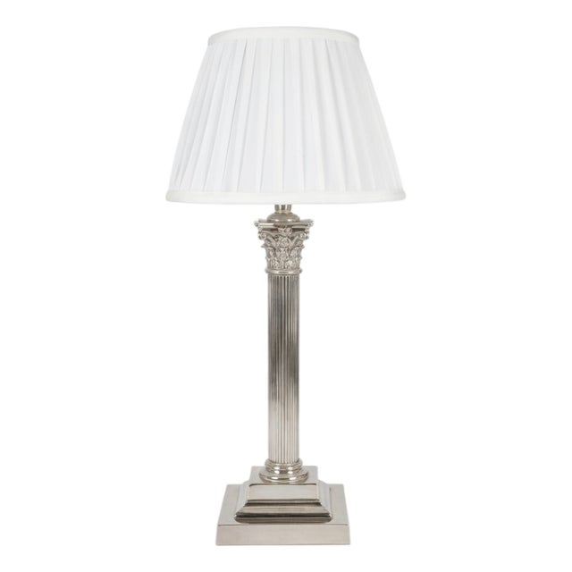 Silver-Plated Column Table Lamp, 1960s For Sale