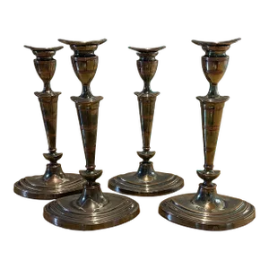 Mid 19th Century Barker Ellis Neoclassical Silver Plate Candlesticks - Set of 4