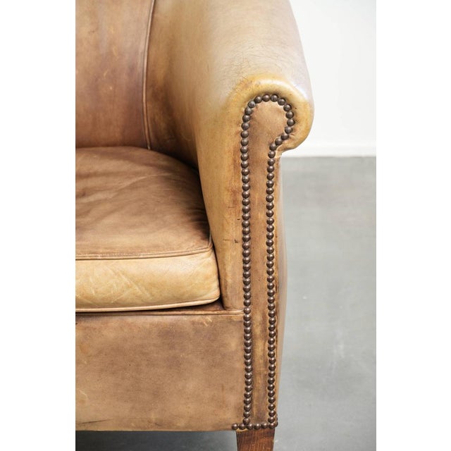 Vintage English-Style Cowhide Leather Club Armchair For Sale - Image 9 of 15