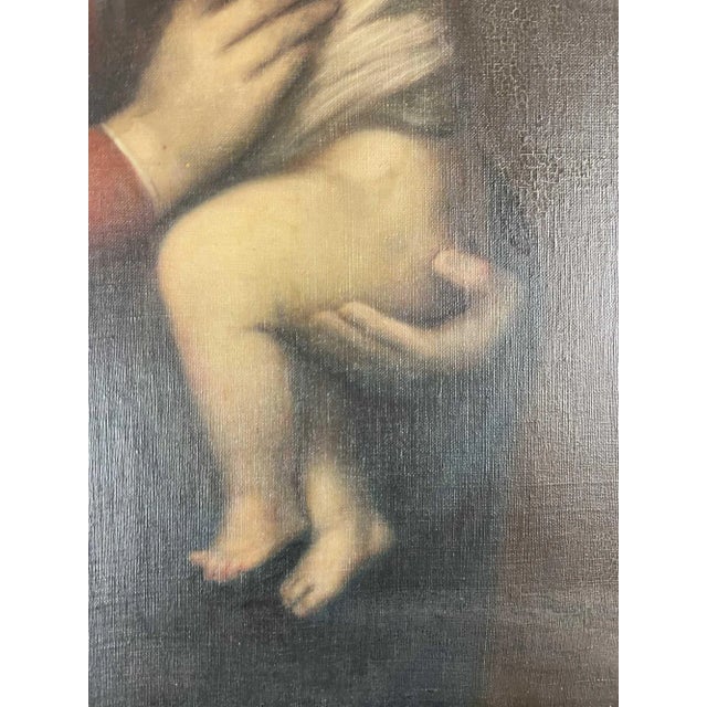 Italian painting, datable to the mid-19th century, made in oil on wood. The work in question is a tender representation of...