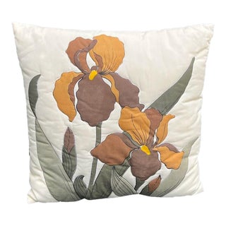 Circa 1970s Quilted Iris Throw Pillow For Sale