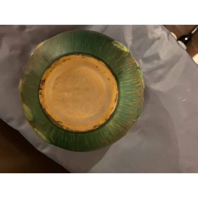Arts & Crafts Roseville Pottery White Rose 653-3 Vase in Green and Tan For Sale - Image 3 of 4