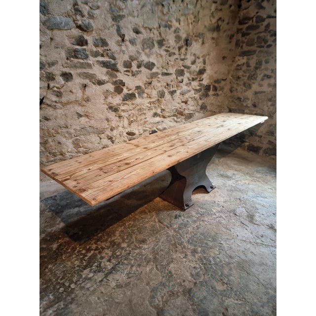 Antique Early 20th Century Industrial French Table with Cast Iron Base and Pine Top For Sale - Image 15 of 18