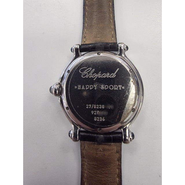 1990s Vintage Chopard Happy Sport Diamonds and Leather Strap S. Steel Watch For Sale - Image 5 of 7