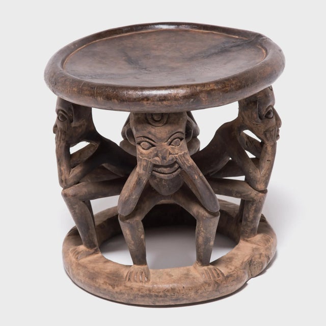 Tribal Bamileke Figurative Wooden Stool, C. 1900 For Sale - Image 3 of 7