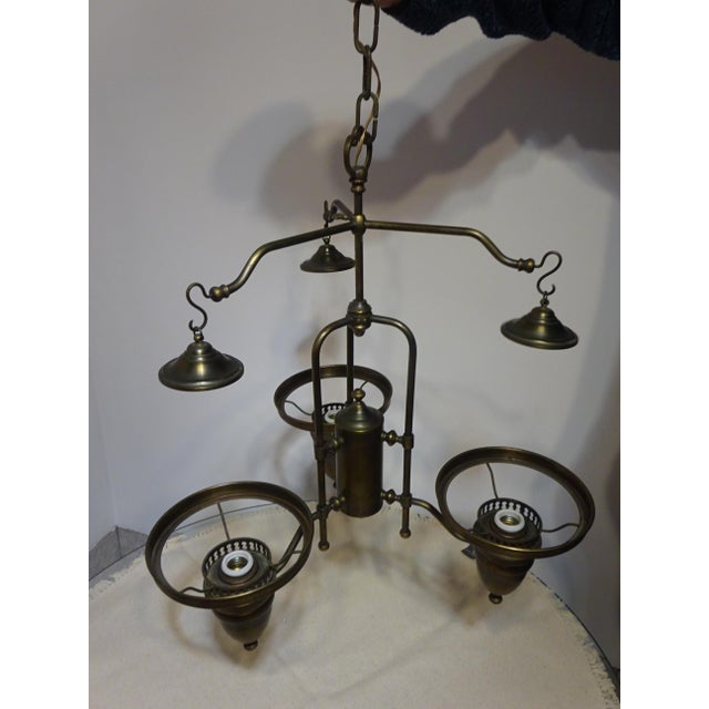 Large Vintage Three-Light Chandelier in Brass, Iron, and Glass, 1970s For Sale - Image 12 of 16