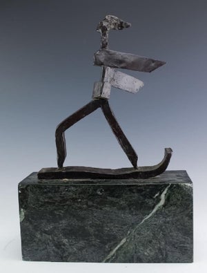 J. James Akston, Kinetic Bronze Expressionist Sculpture Skier or Surfer Modernist Sporting Figure, c.1960's