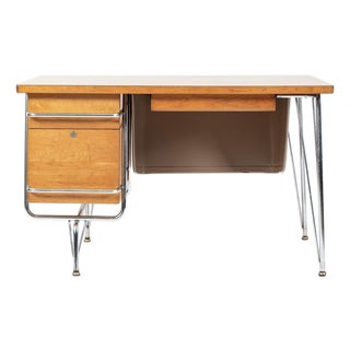 Kem Weber Trimline Desk for Heywood Wakefield, Mid Century Modern Birch and Chrome Office Desk, 1950s For Sale