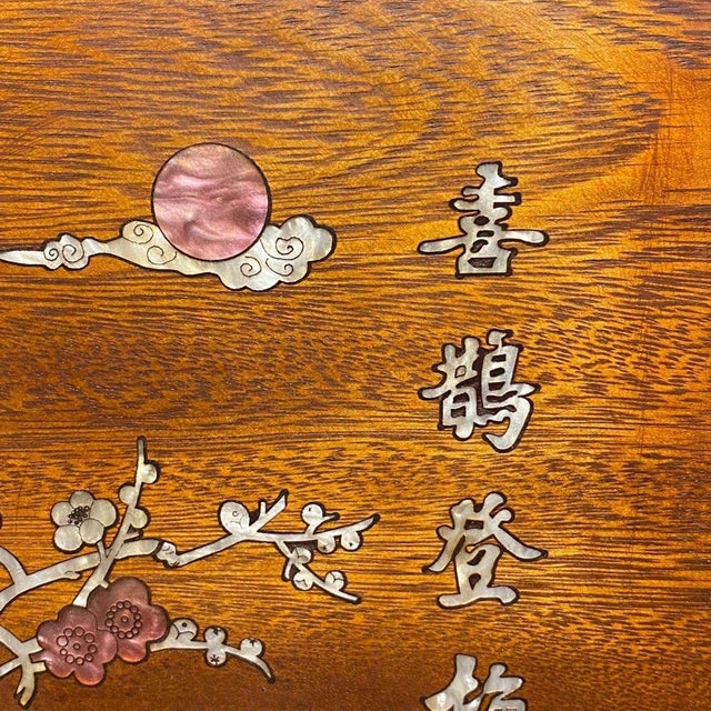Vintage Chinese Rosewood Tea Tray With Mother of Pearl Bird & Flower Inlay For Sale - Image 4 of 9