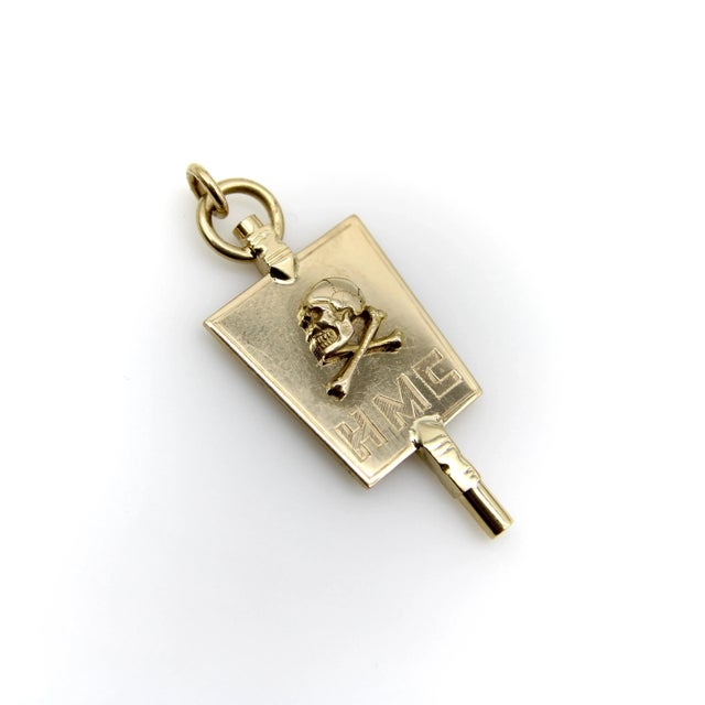 Modern 1950s 10k Gold Momento Mori Skull Pendant Charm For Sale - Image 3 of 10
