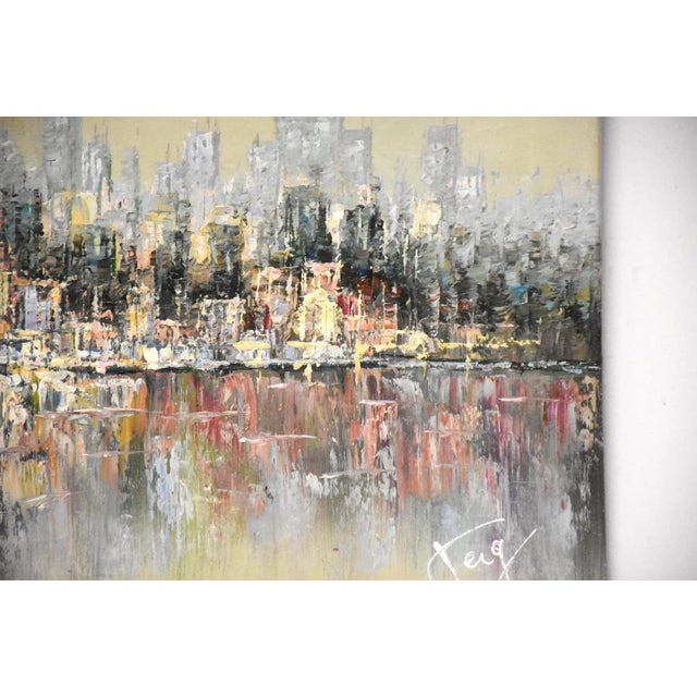 Abstract Waterfront Skyline Signed Painting For Sale - Image 4 of 7