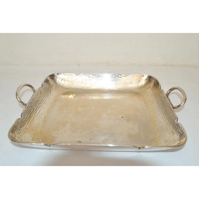 1970s Serving Tray Handles Silver Plated Hammered Steel Mid-Century Modern For Sale In Miami - Image 6 of 13