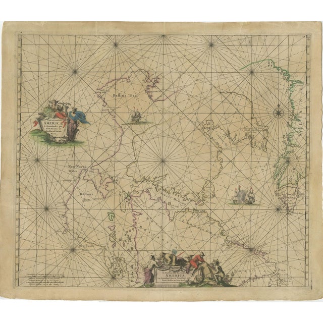 Gold Sea Chart of Hudson Bay, Baffin Bay and Greenland by Frederick de Wit, 1690 For Sale - Image 8 of 8
