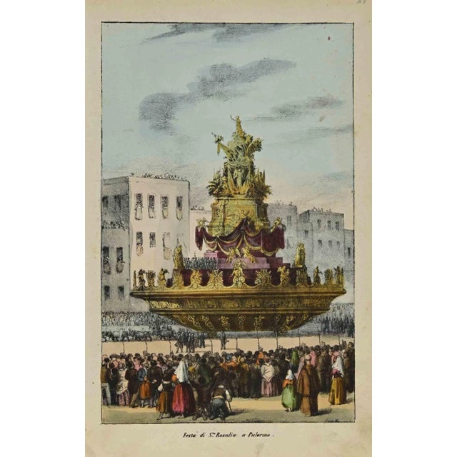 Feast of S.Rosalia in Palermo is a hand colored lithograph realized in 1864. Good conditions. The artwork belongs to the...