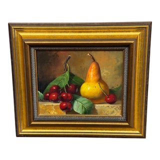 Carle Shi Cherries and a Pear Oil Painting, Signed For Sale