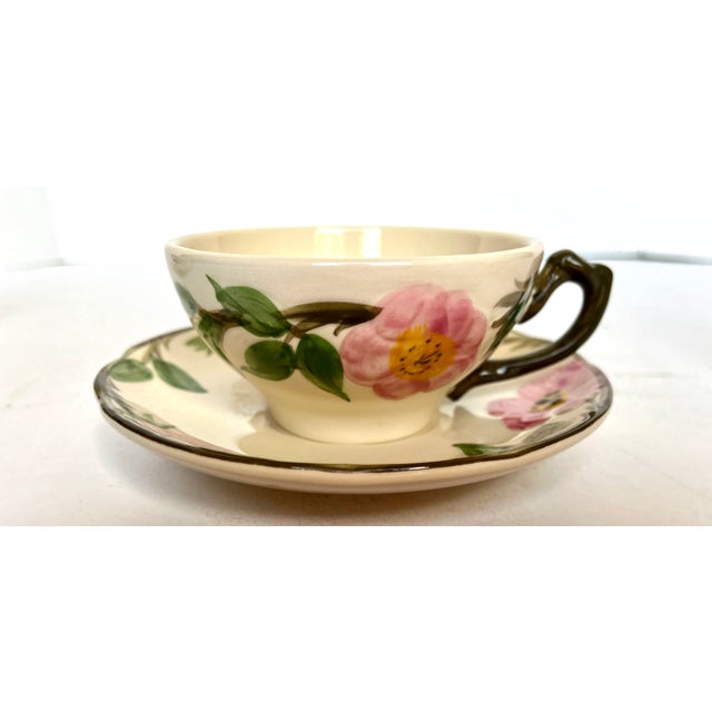 English Vintage Franciscan Desert Rose Cups, Saucers, and Creamer For Sale - Image 3 of 13