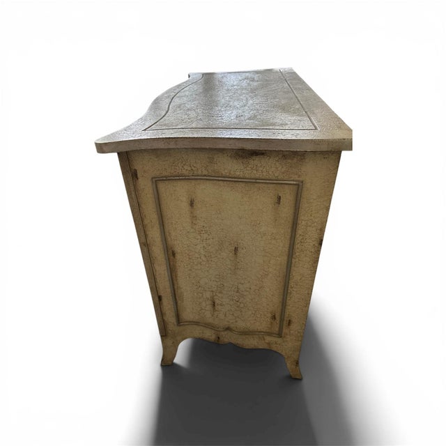2000 - 2009 Ardley Hall Distressed Two-Door Cabinet / Entertainment Console in Antiqued Cream Finish, Attributed For Sale - Image 5 of 6