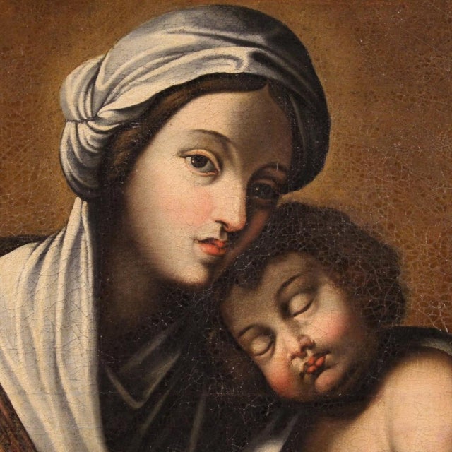Italian Artist, Virgin with Child, 1720, Oil on Canvas For Sale - Image 7 of 16