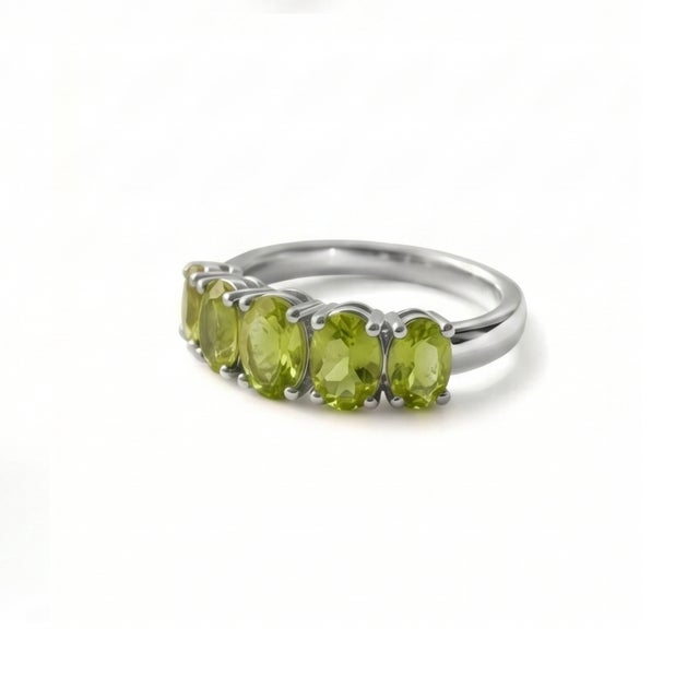 Contemporary Natural Peridot Statement Ring, Half Band Gemstone Ring for Woman Us 7 For Sale - Image 3 of 3