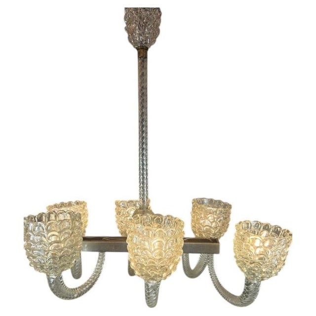 Barovier Six-Light Murano Glass Chandelier, Italy, 1940s For Sale - Image 9 of 9