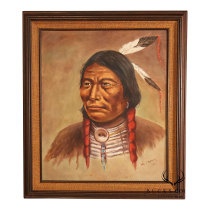 Framed Native American Portrait Painting Signed Wil Hamond 1981 "Lone Hawk"