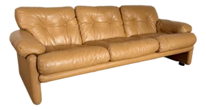Vintage 1970s Tan Leather Scarpa B & B Italia Sofa