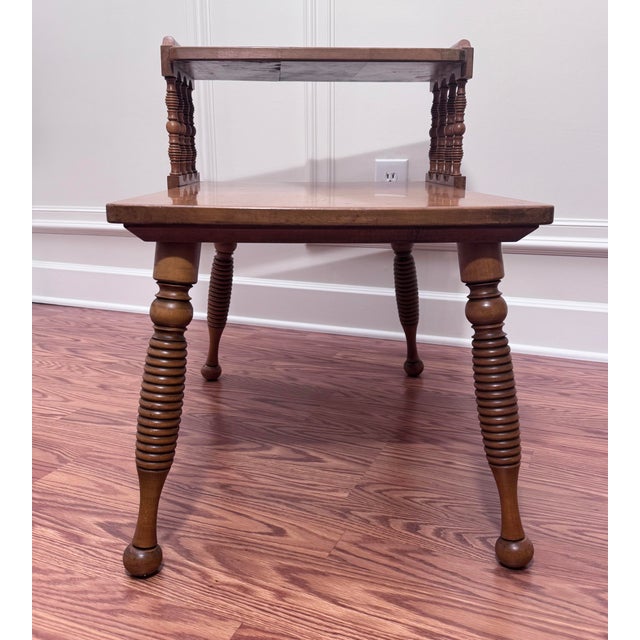 Tan Vintage Early American Two Tiered Solid Wood Maple Side Table. For Sale - Image 8 of 12