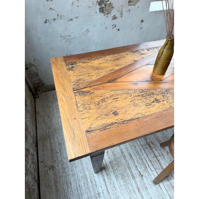 Parquet-Topped Farmhouse Table, 1900s For Sale - Image 15 of 18