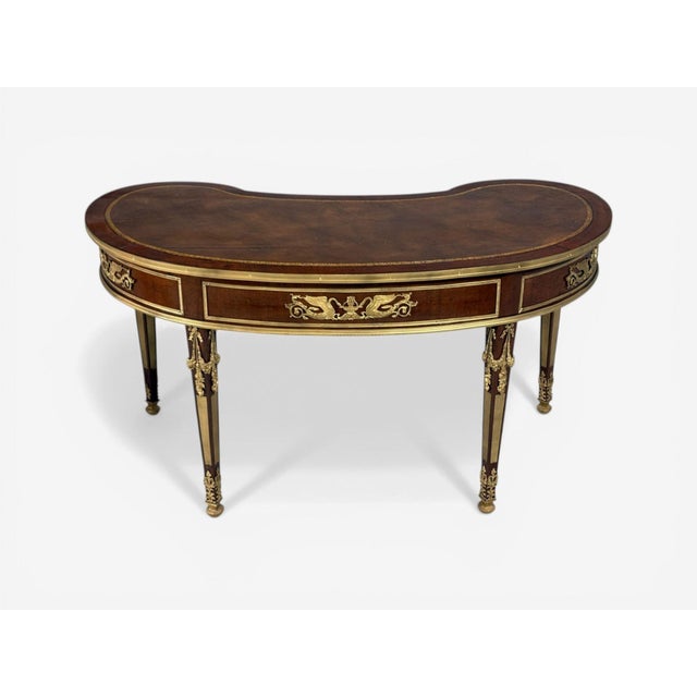 Guillaume Grohé, Kidney Shaped Desk and Chair, Leather, Bronze, France, 19th C. For Sale - Image 9 of 18