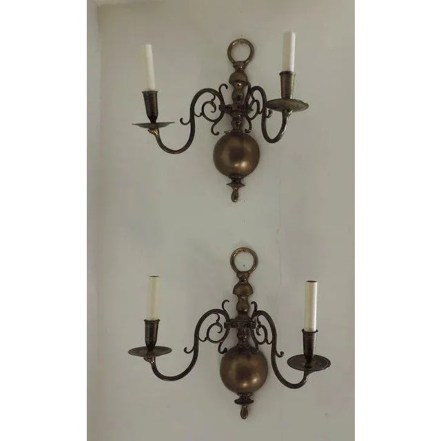 Traditional 19th Century Dutch Brass Wall Sconces - A Pair For Sale - Image 3 of 11