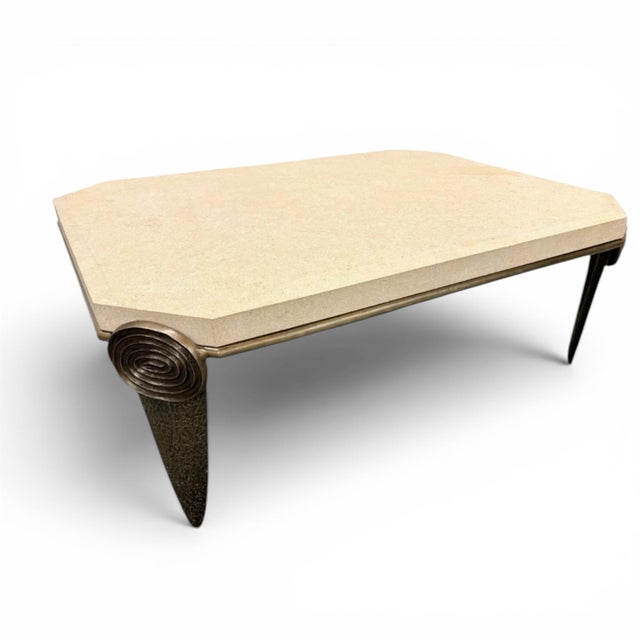 Tom Corbin Tom Corbin Bronze and Limestone Cocktail Table For Sale - Image 4 of 7