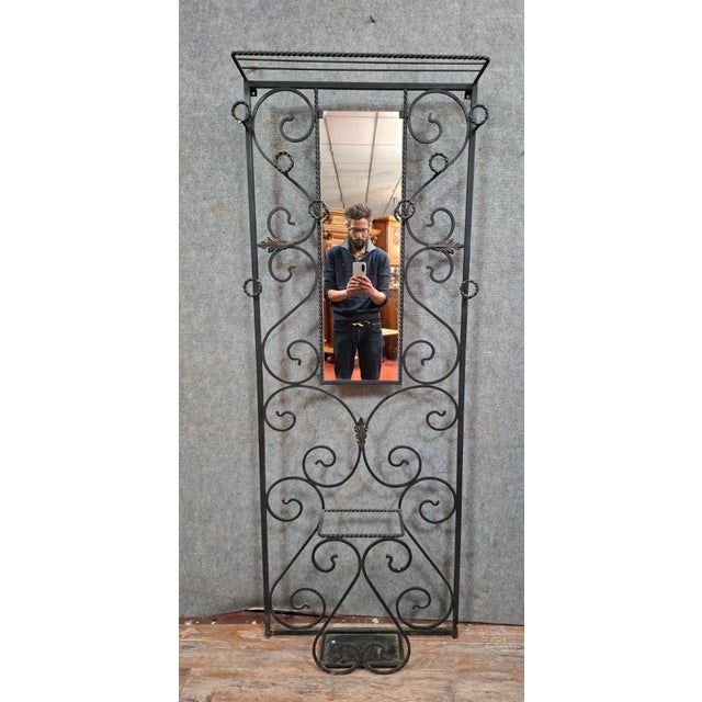 Wall-Mounted Coat Rack in Wrought Iron with Central Mirror For Sale - Image 10 of 10