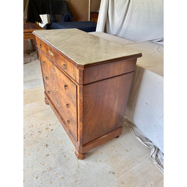 Late 19th Century French Louis Philippe Burled Walnut and Marble Top Chest of Drawers Commode For Sale - Image 4 of 12