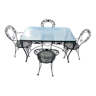 Vintage Chantilly Rose Wrought Iron Patio Set by Russell Woodard, Attributed For Sale