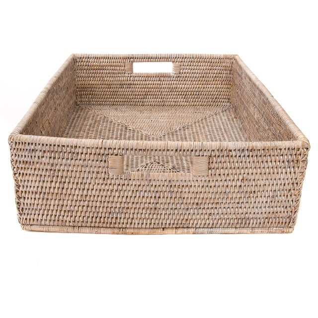 Boho Chic Artifacts Rattan Rectangular Basket 20"x16"x6" For Sale - Image 3 of 6