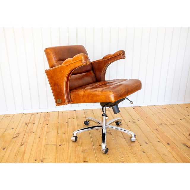 Vintage Executive Desk Chair Office in Tan Leather with Tilt Swivel Height Adjustable by Timothy Oulton for Halo For Sale - Image 10 of 18