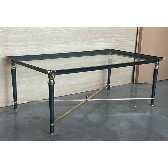 Mid Century Rectangular Coffee Table, Green Iron with Bronze and Brass Details For Sale - Image 4 of 18