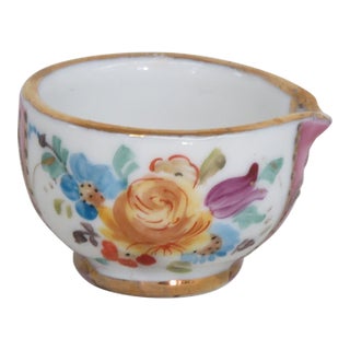 Small Ceramic Bowl Miniature Vessel Hand Painted Floral Motif Gold Trim 5117b For Sale